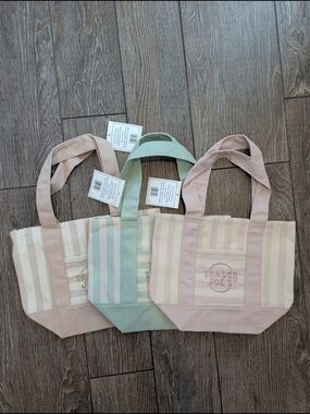 Trader Joe's Mini Stripe Canvas Tote Bag Set Of Three Pastel NWT